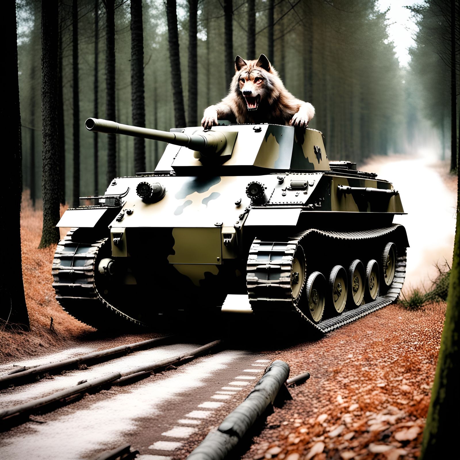 Armored Werewolf Commanding Tank in Woods