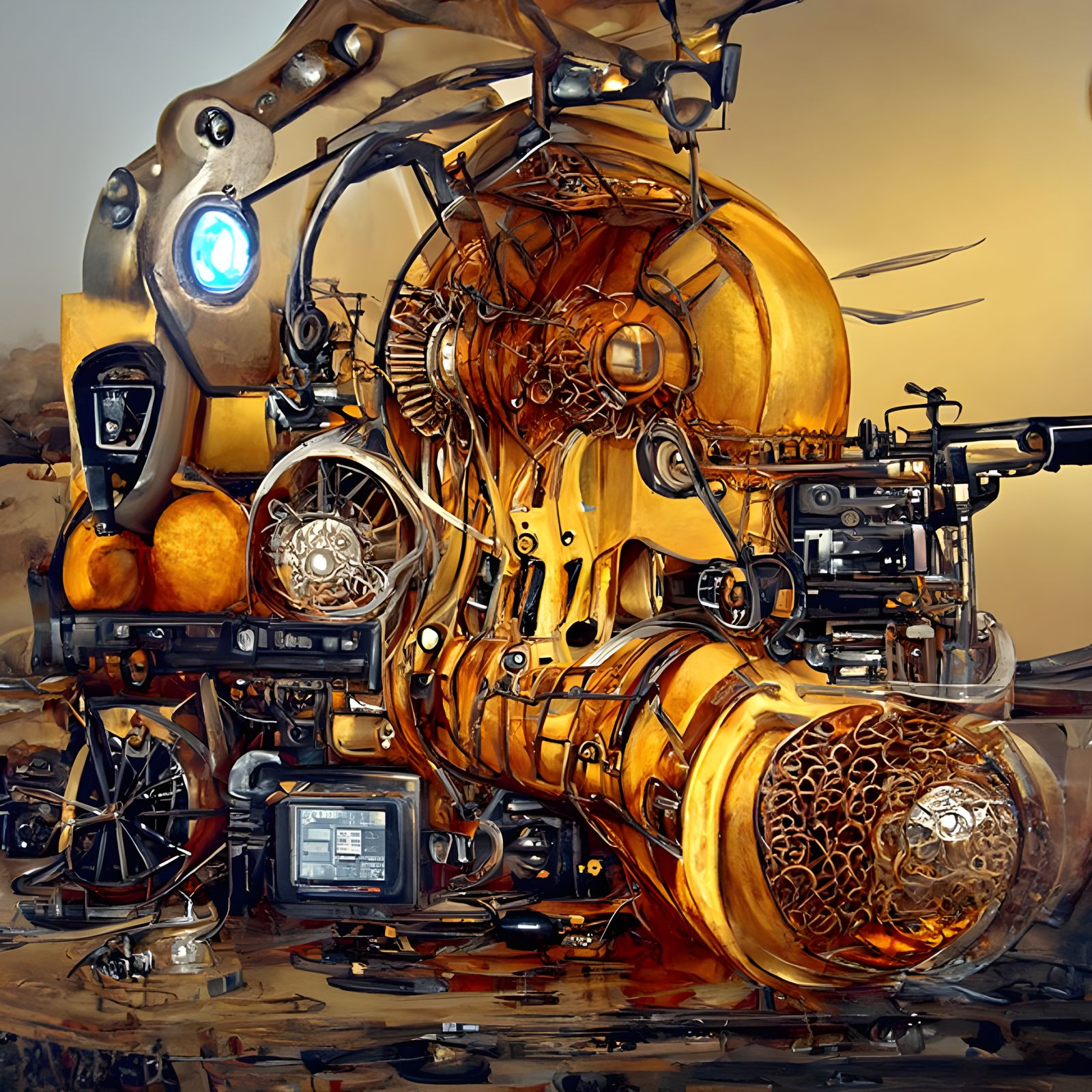 Honey-Powered Steampunk Machine as Digital Art