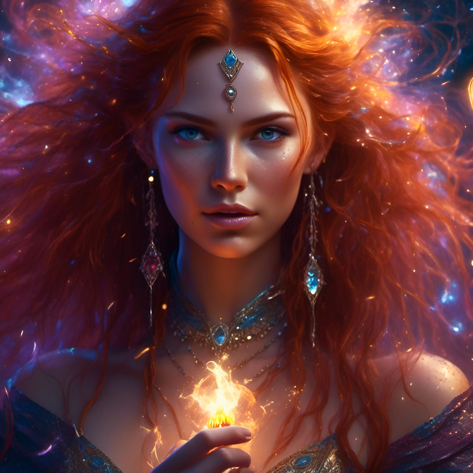 Beautiful Sorceress Casting Magic in Hyperdetailed Style