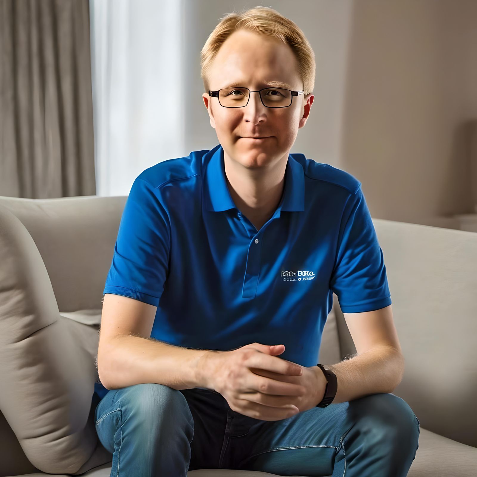 Hopeful Man in Blue Polo Shirt Portrait