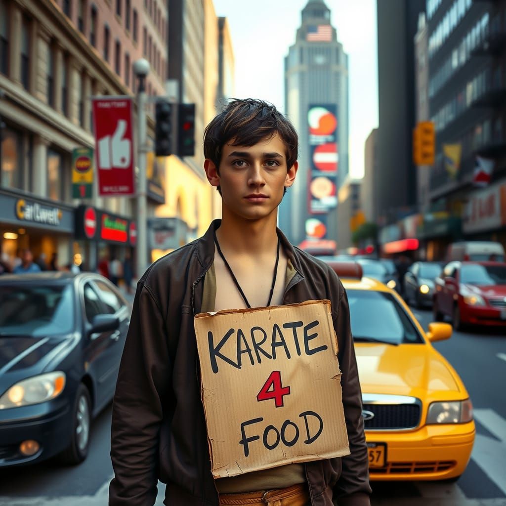 Worn Karate Kid on New York Street Corner
