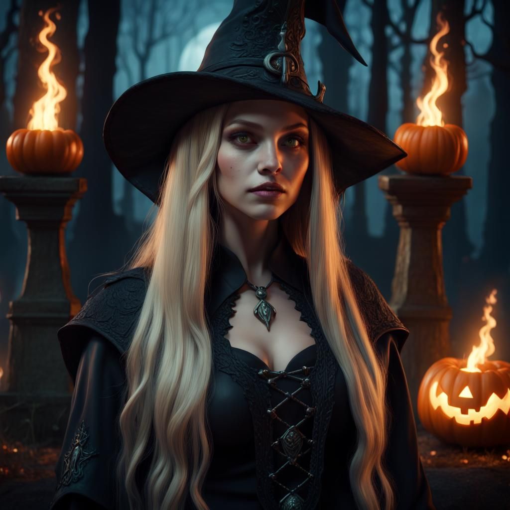 Halloween Witch in Graveyard: Fantasy Concept Art