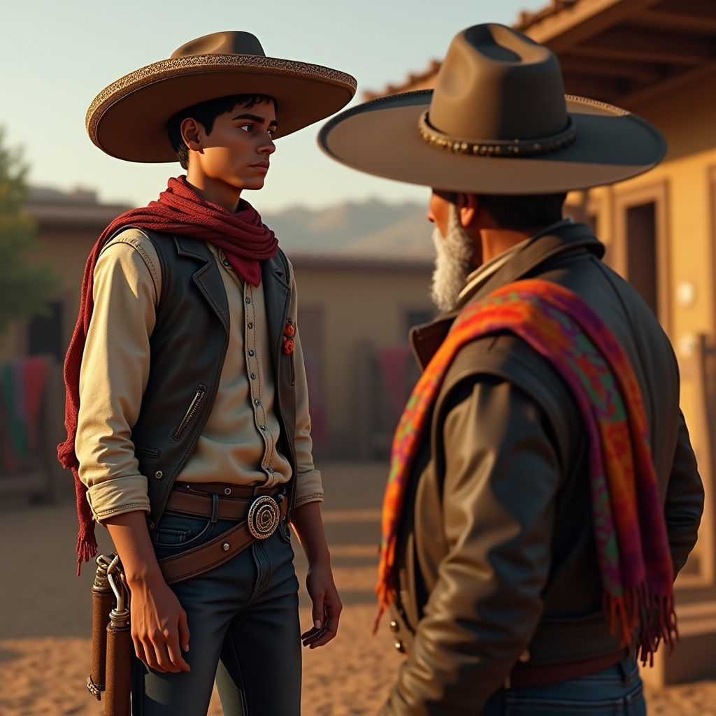 Mexican Vaquero Confrontation in Golden Light