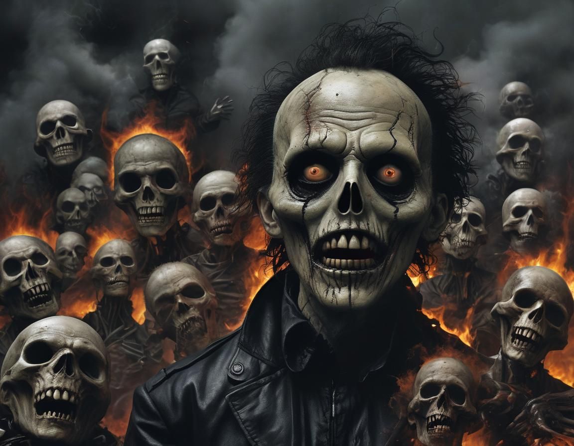 Scared Face Screaming in Burning Horror Landscape