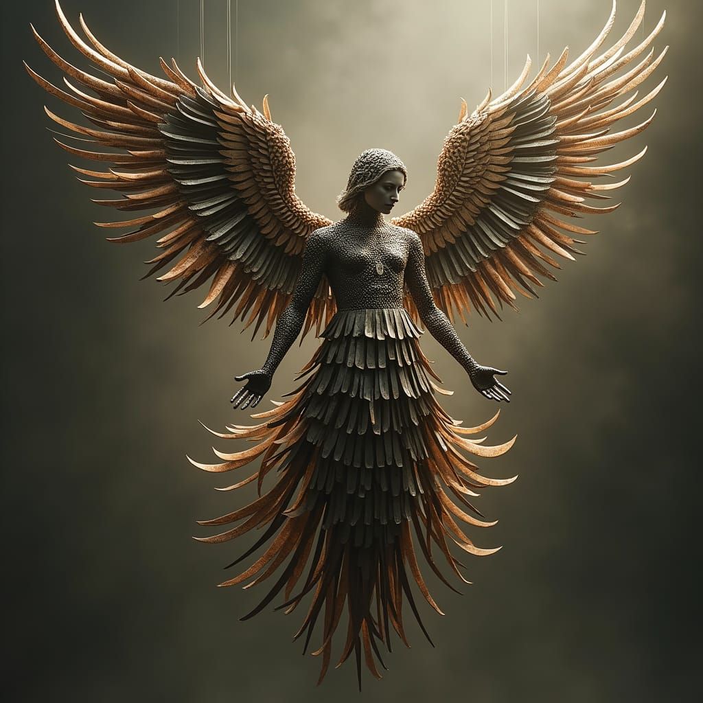 Majestic Knife Angel Sculpture in Digital Art Style