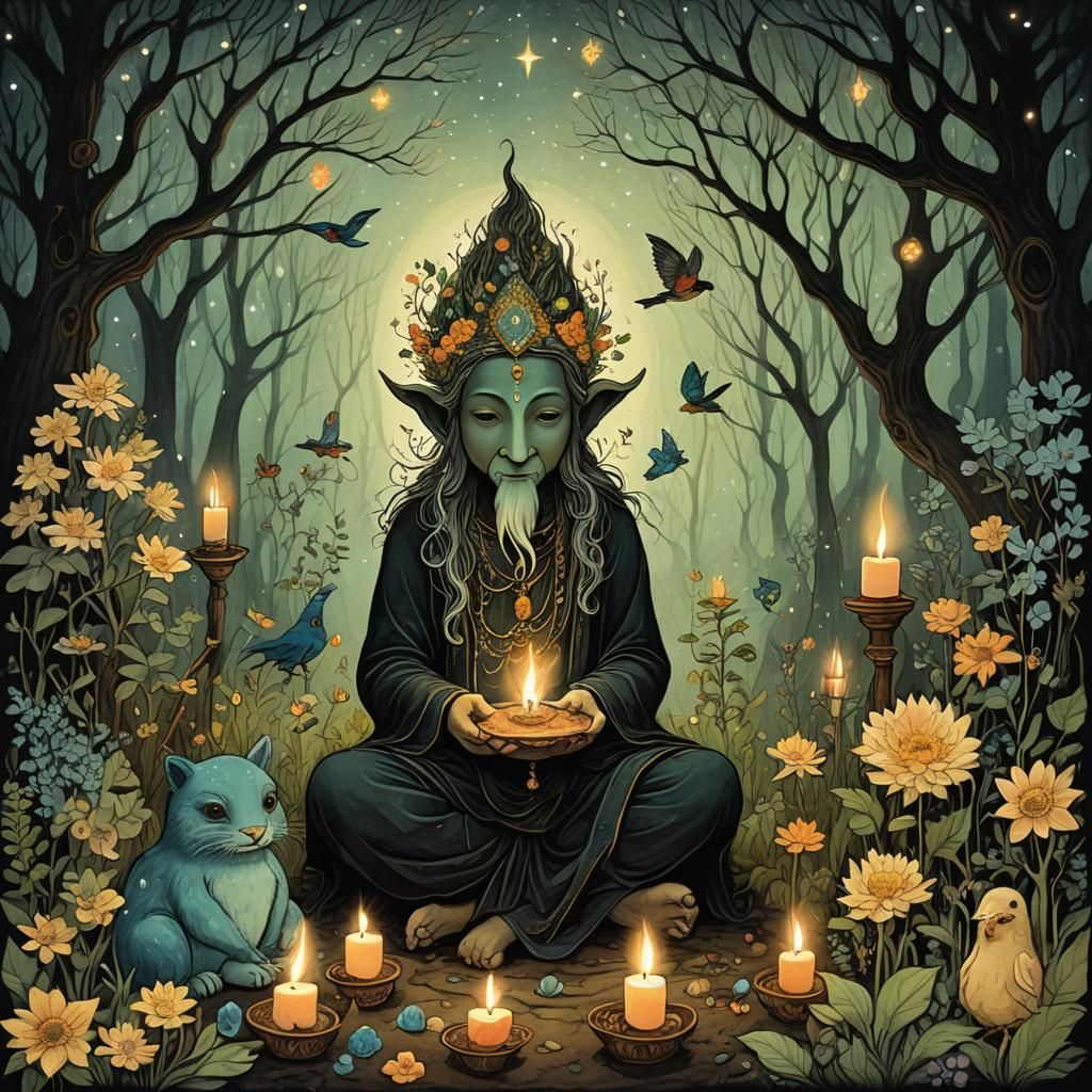 Magical Forest Birthday Cake in Folk Art Style