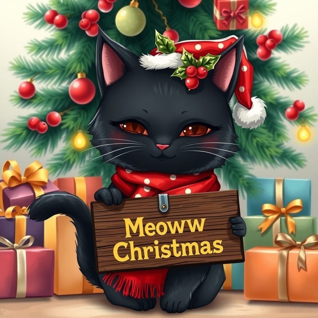 Whimsical Chibi Cat Celebrates Christmas