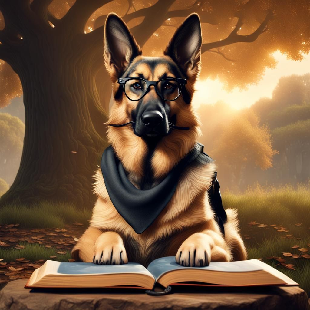 German Shepherd Reader: Detailed Matte Painting
