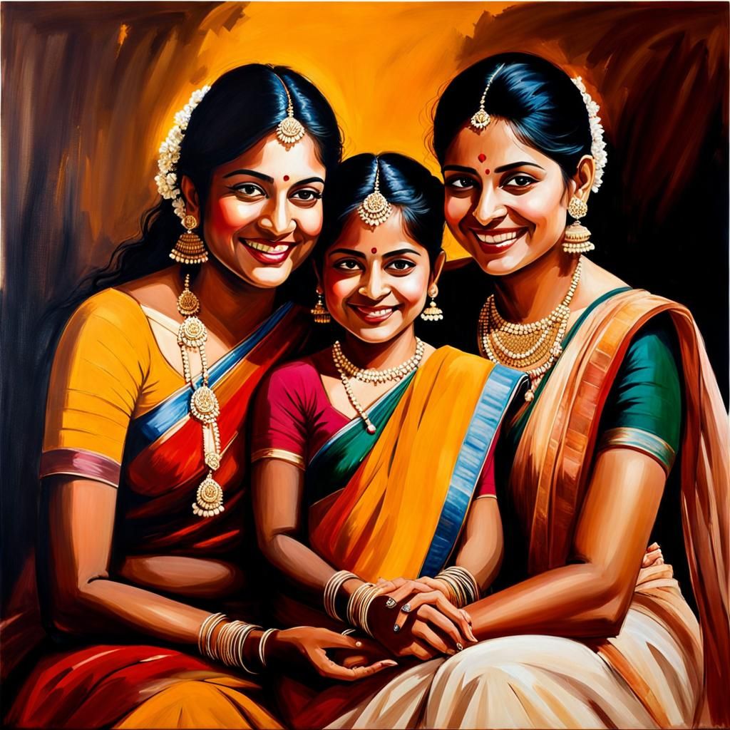 Indian mother and daughters