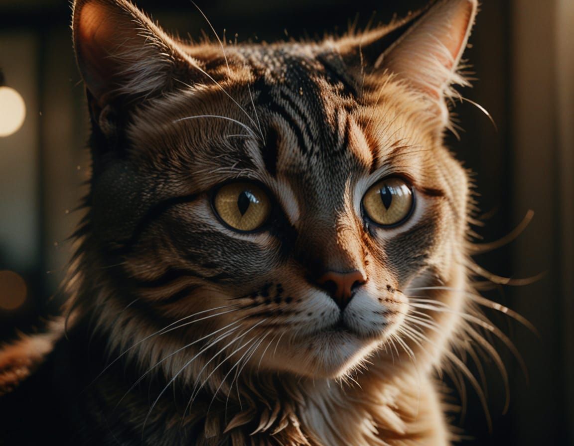 Hyper-Realistic Woman Cat in Warm, Golden Light