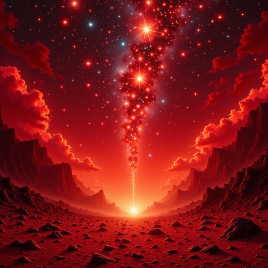 Cosmic Red Desert Under Twinkling Stars