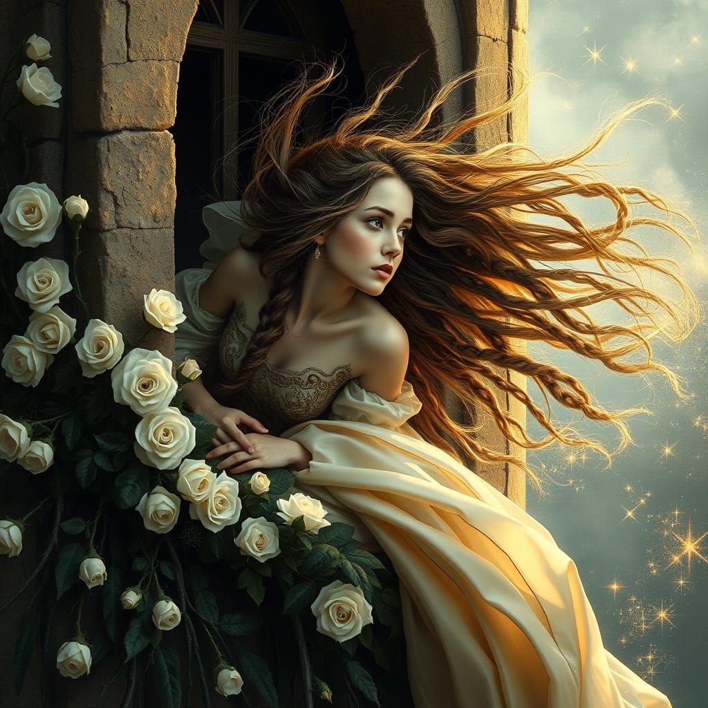 Ethereal Maiden in Tower Window Portrait