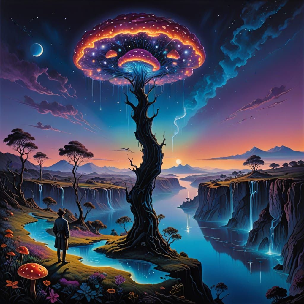 Surreal Floating Island Under Ethereal Starlight