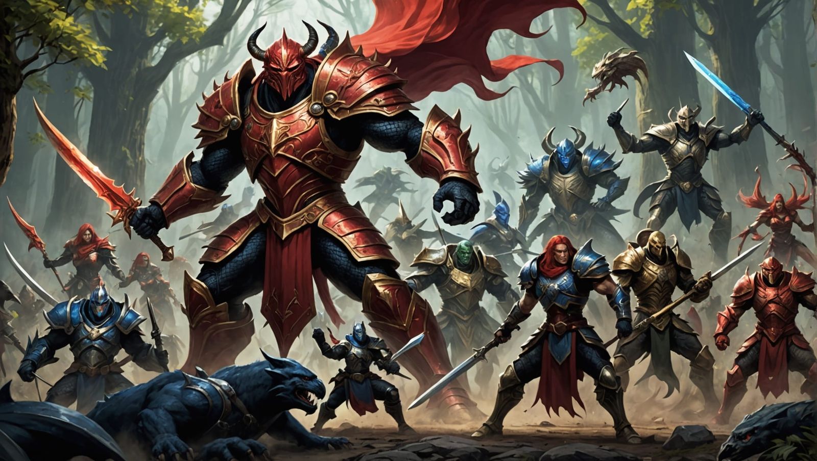 Armored Fantasy Creatures in Epic Battle Stance