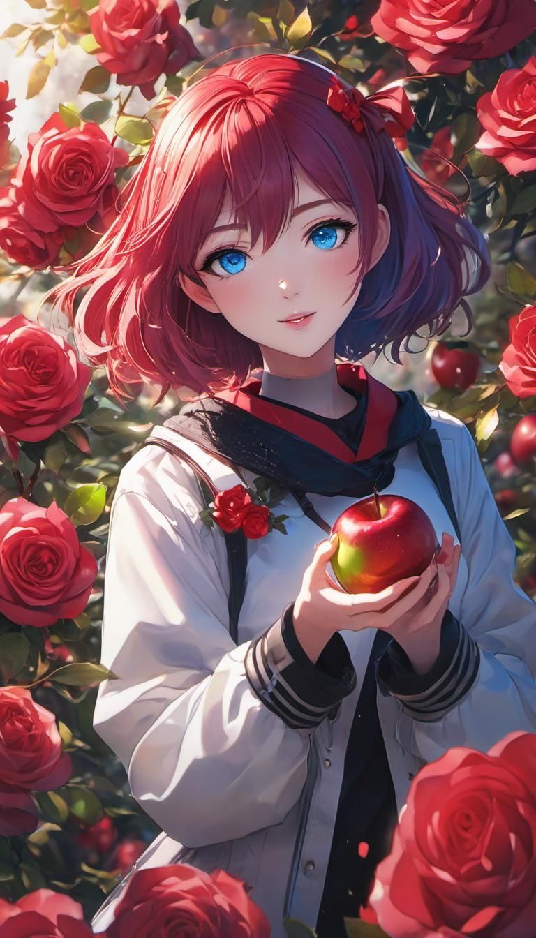 Anime Girl with Roses in Dynamic Anime Style