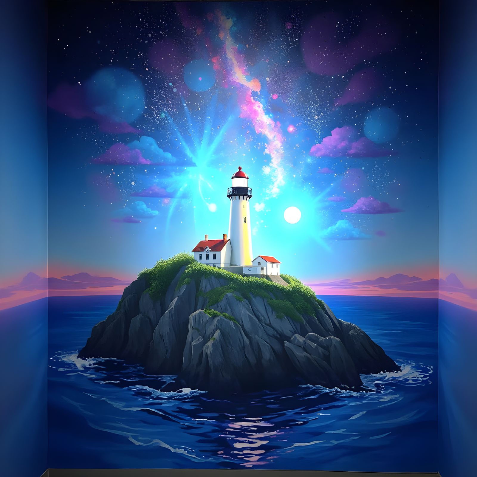 Lighthouse in Celestial Sea: Makoto Shinkai Style