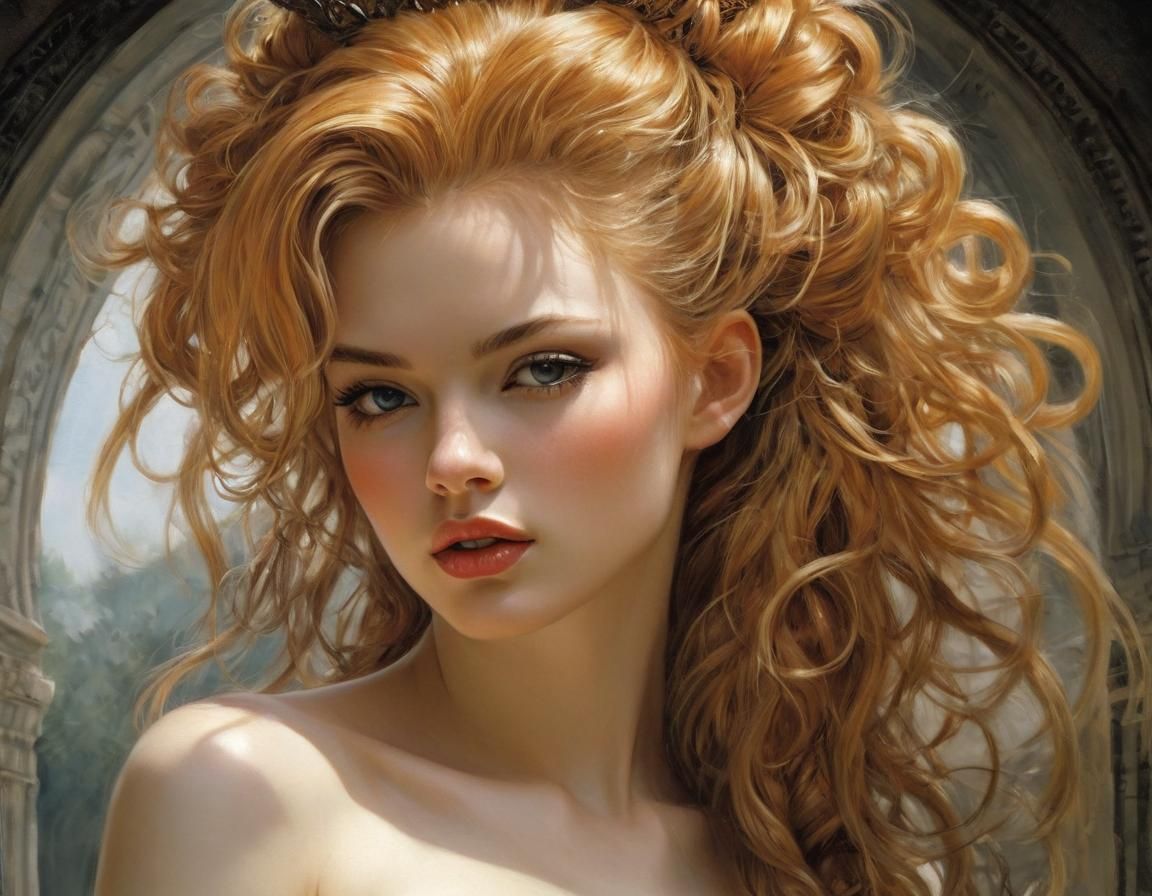 Victorian Strawberry-Blonde Woman: Detailed Anime Illustrati...