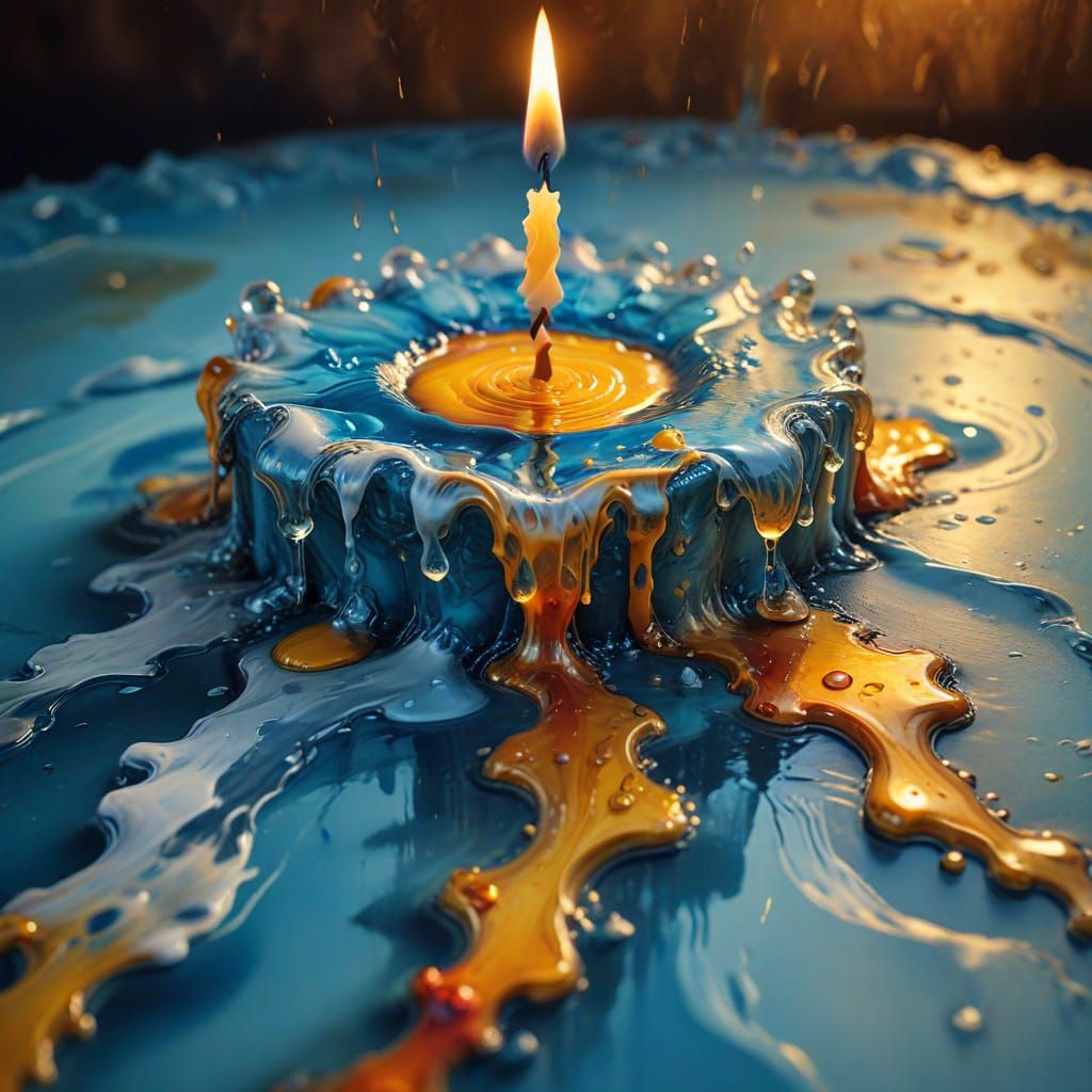 Surreal Candle Extinguishes with Wax Dripping into Water