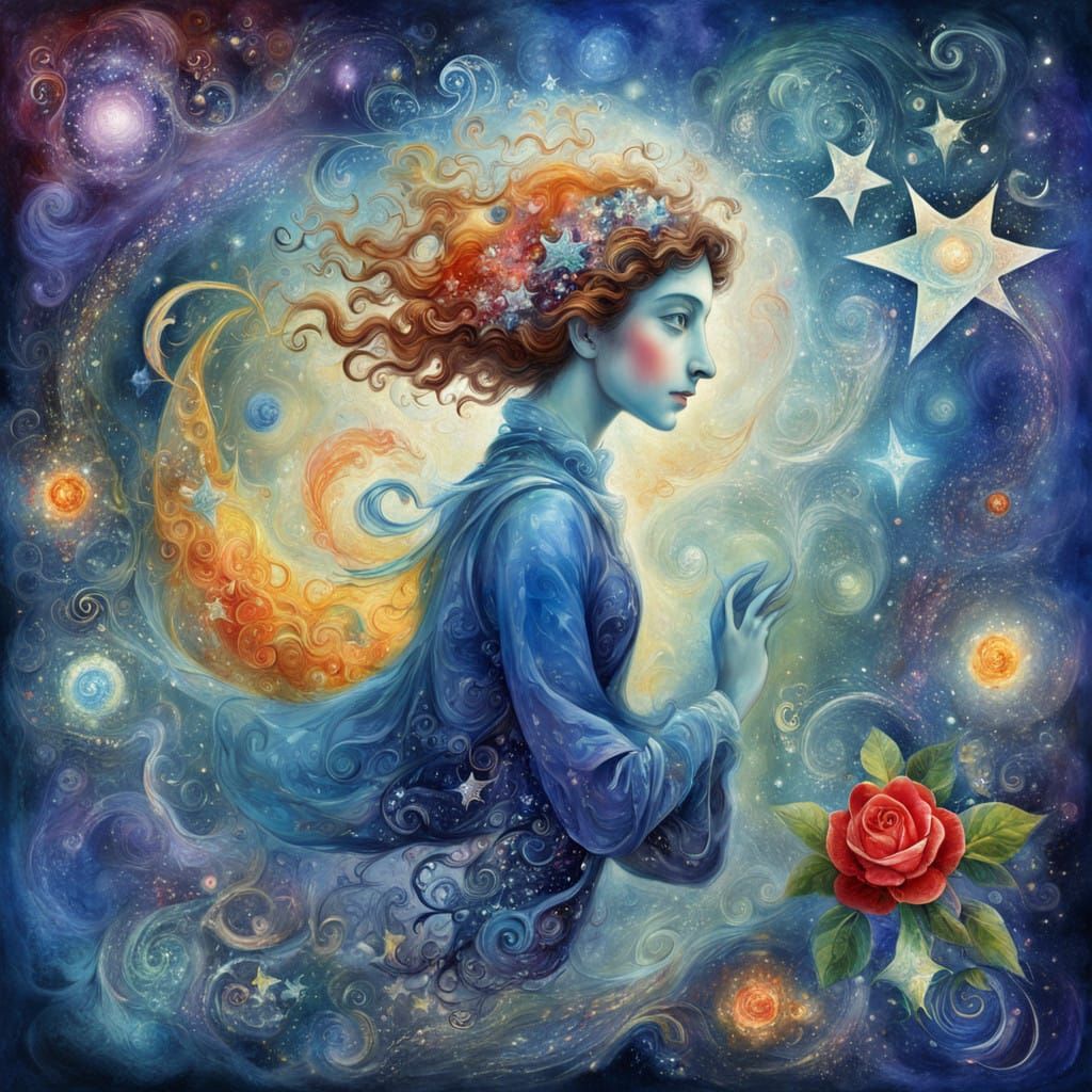 Ethereal Cosmic Vortex in Marc Chagall Style