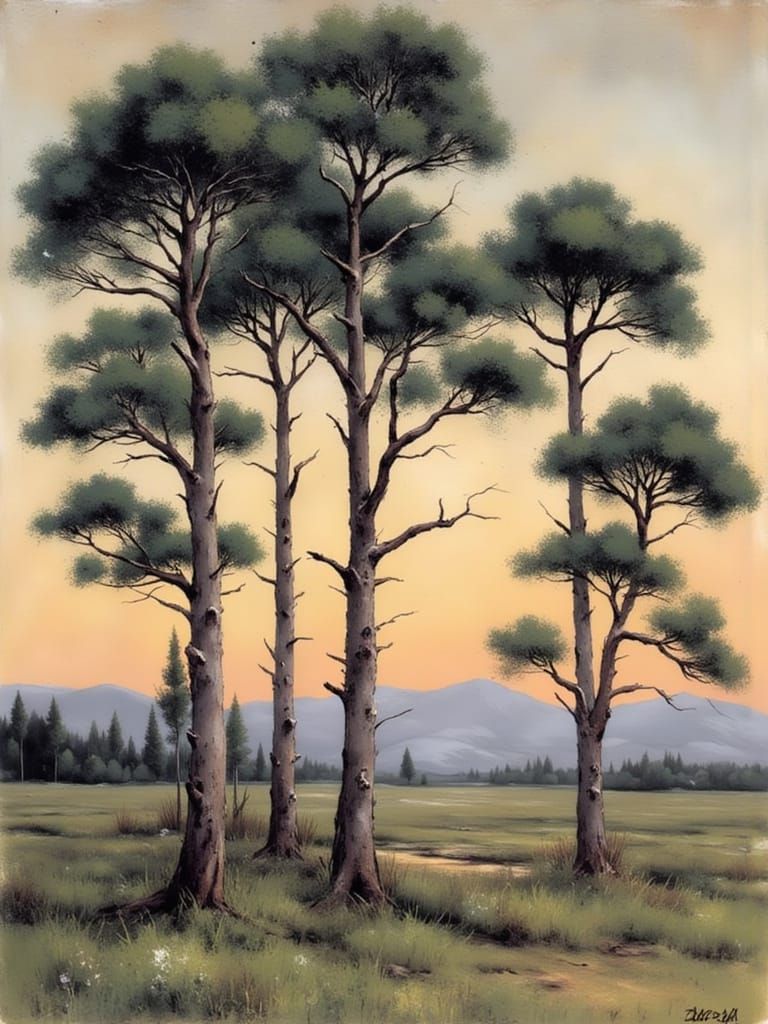 Elegant Pine Grove in Hokusai's Style