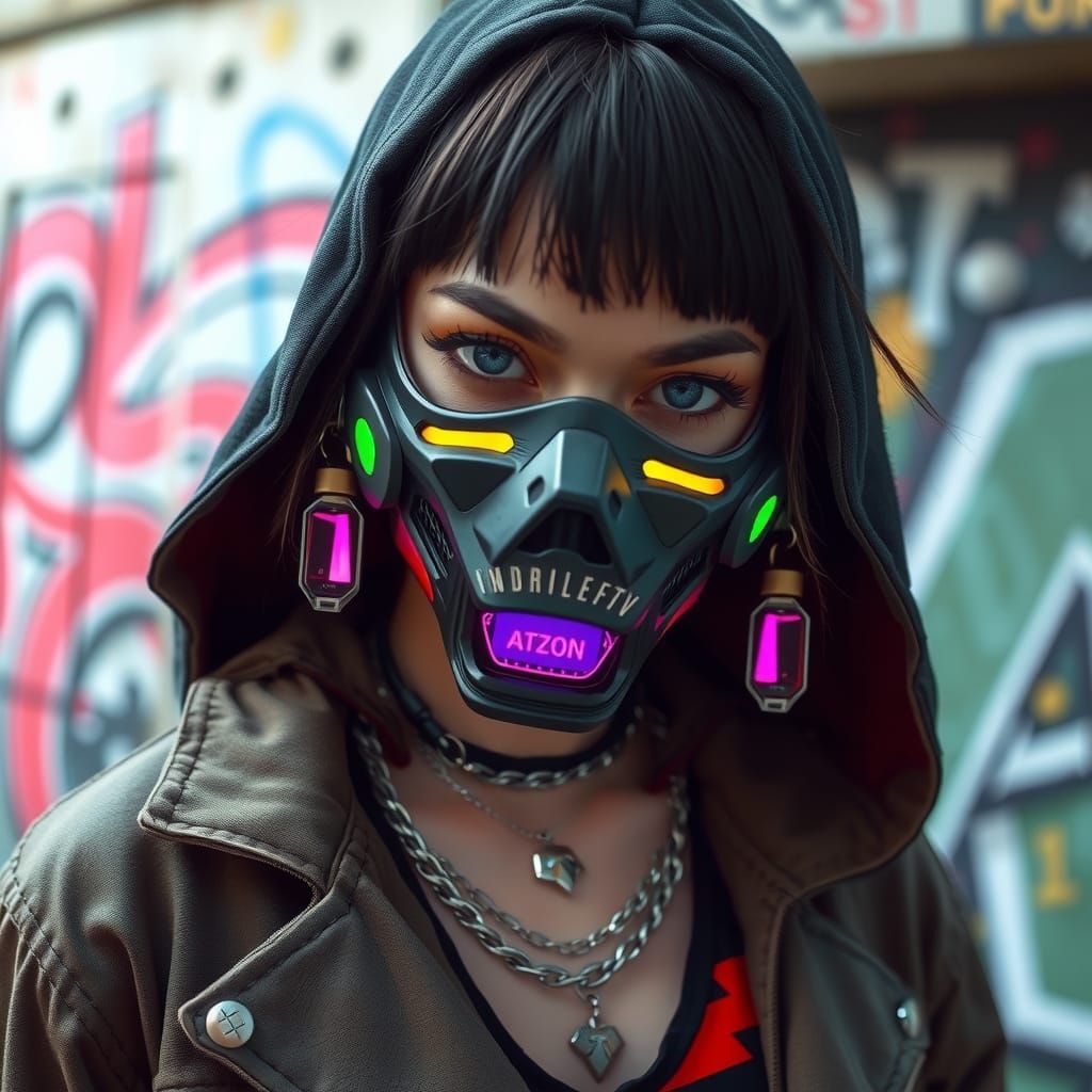 Edgy Street Artist in Cybergoth Mask