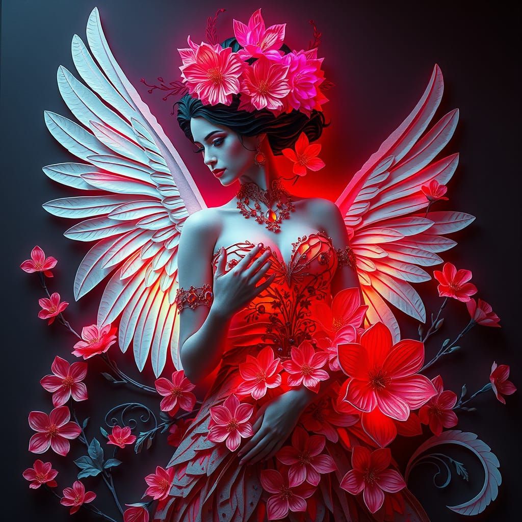 Paper Craft Concubine with Feathers and Flowers