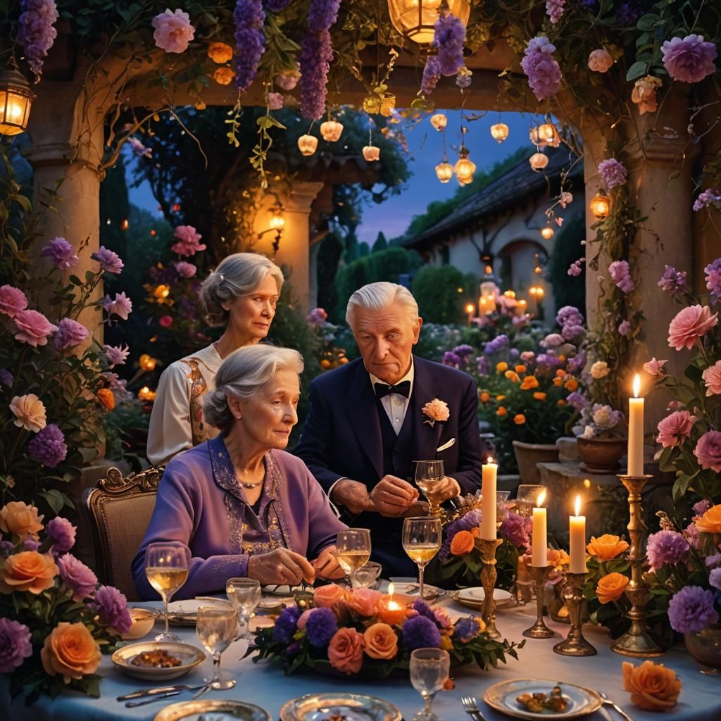 Enchanting Dinner Scene in Mystical Garden