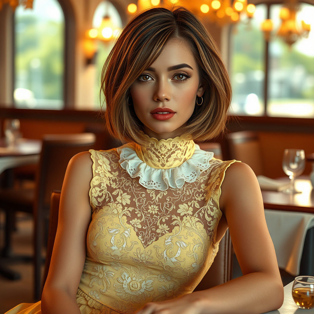 Woman in Yellow Lace Dress, Digital Concept Art