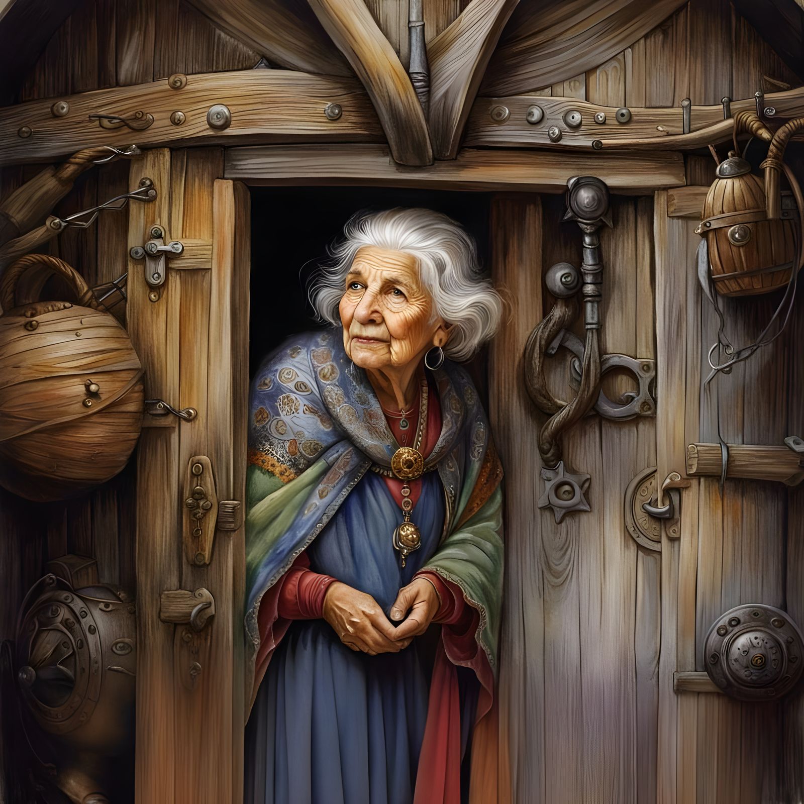 Cozy Fantasy: Old Woman and Boy in Hut