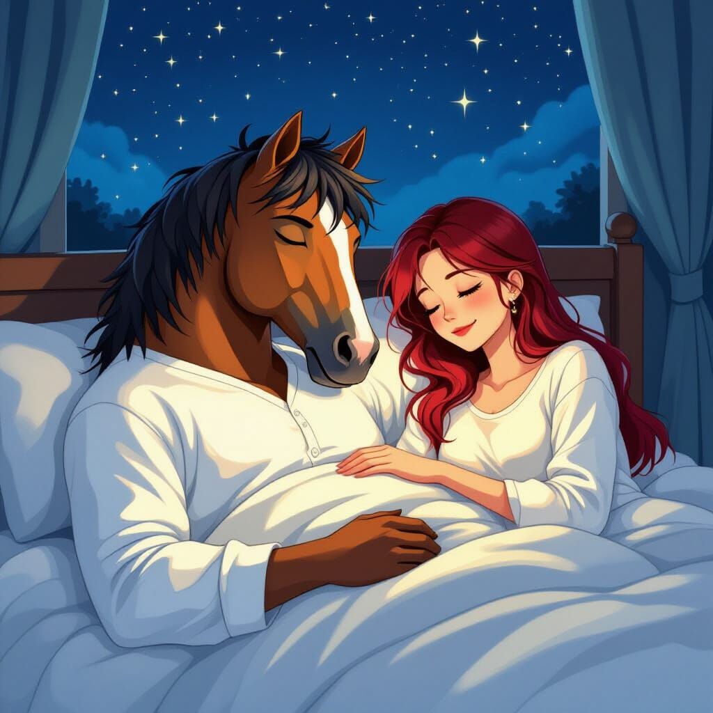 Horse-Headed Man Sleeps Beside Crimson-Haired Woman: Anime S...