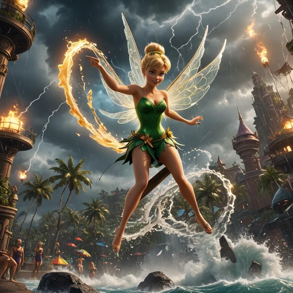 Tinkerbell Harnessing Hurricane Power: Fantasy Concept Art
