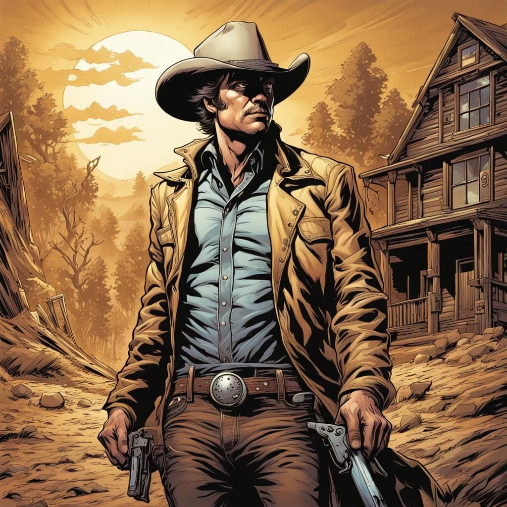 Ghostly Western Gold Digger in Comic Book Style