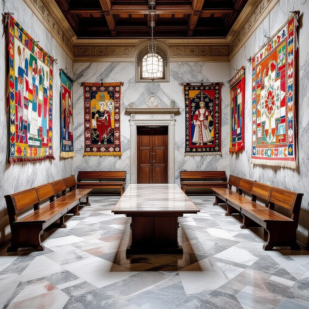 Ancient Room with Benches and Ovular Floor