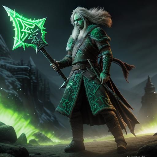 Green Runes Glow on Battle Axe