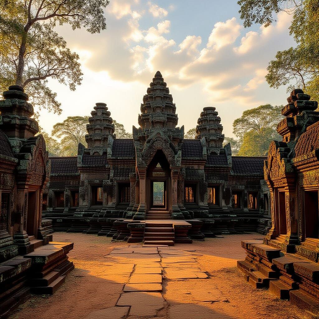 Angkor Temple in Cambodia Bathed in Golden Light