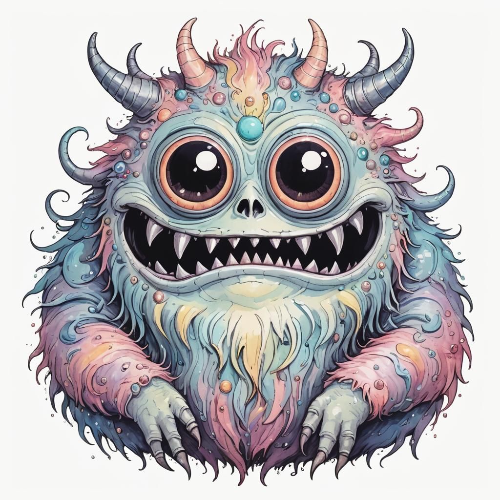 Pastel Gothic Monster with Shiny Eyes and Horns