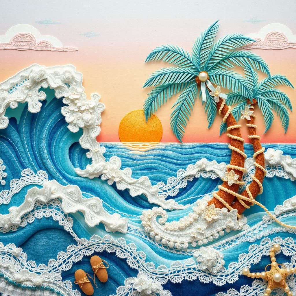 Folk Art Seascape in Whimsical Fabrics