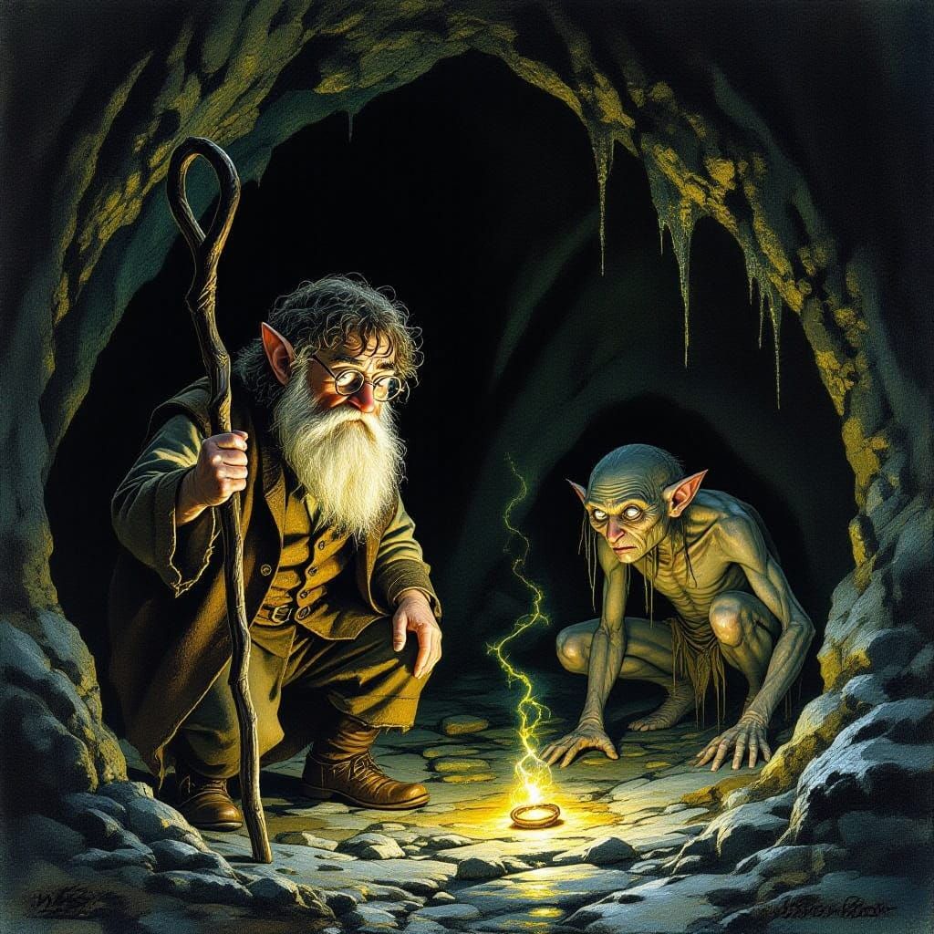 Bilbo Baggins in a Haunting Cave Encounter