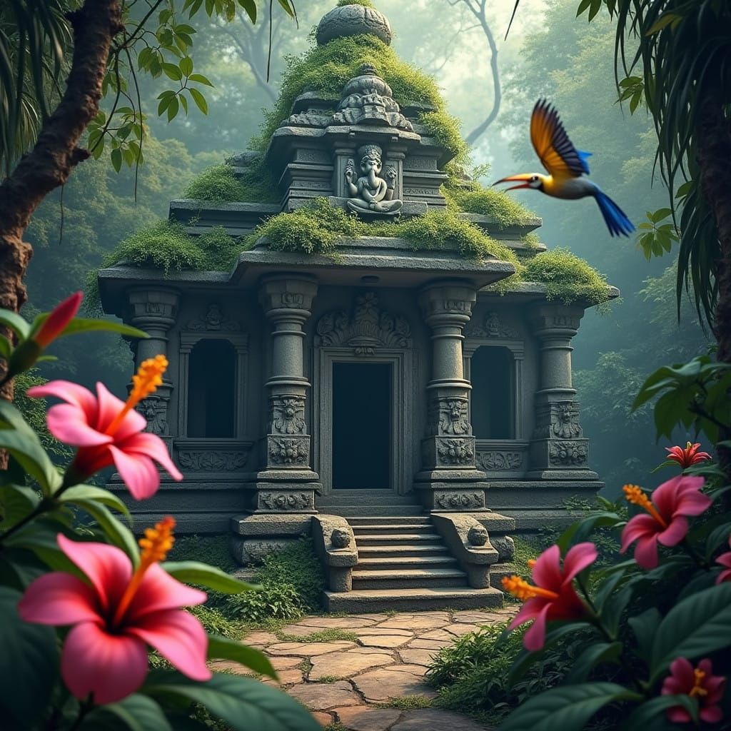 Ganesha Temple in Vibrant Jungle Oasis