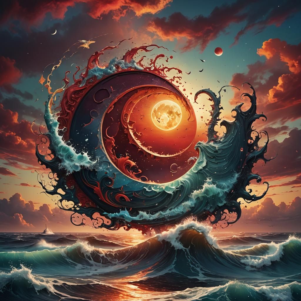 Surreal Yin Yang Sun Moon in Expressionistic Oil