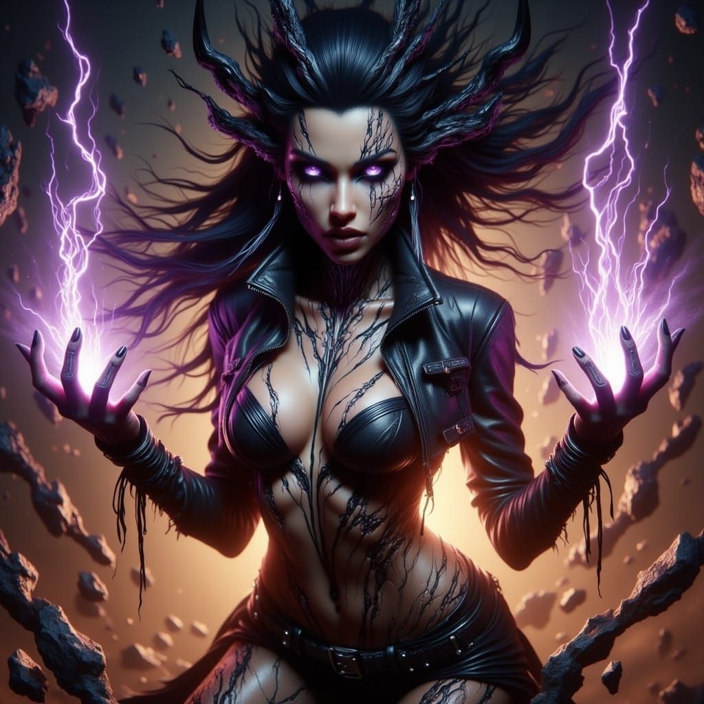 Fierce Demon Girl in Dark Cinematic Style