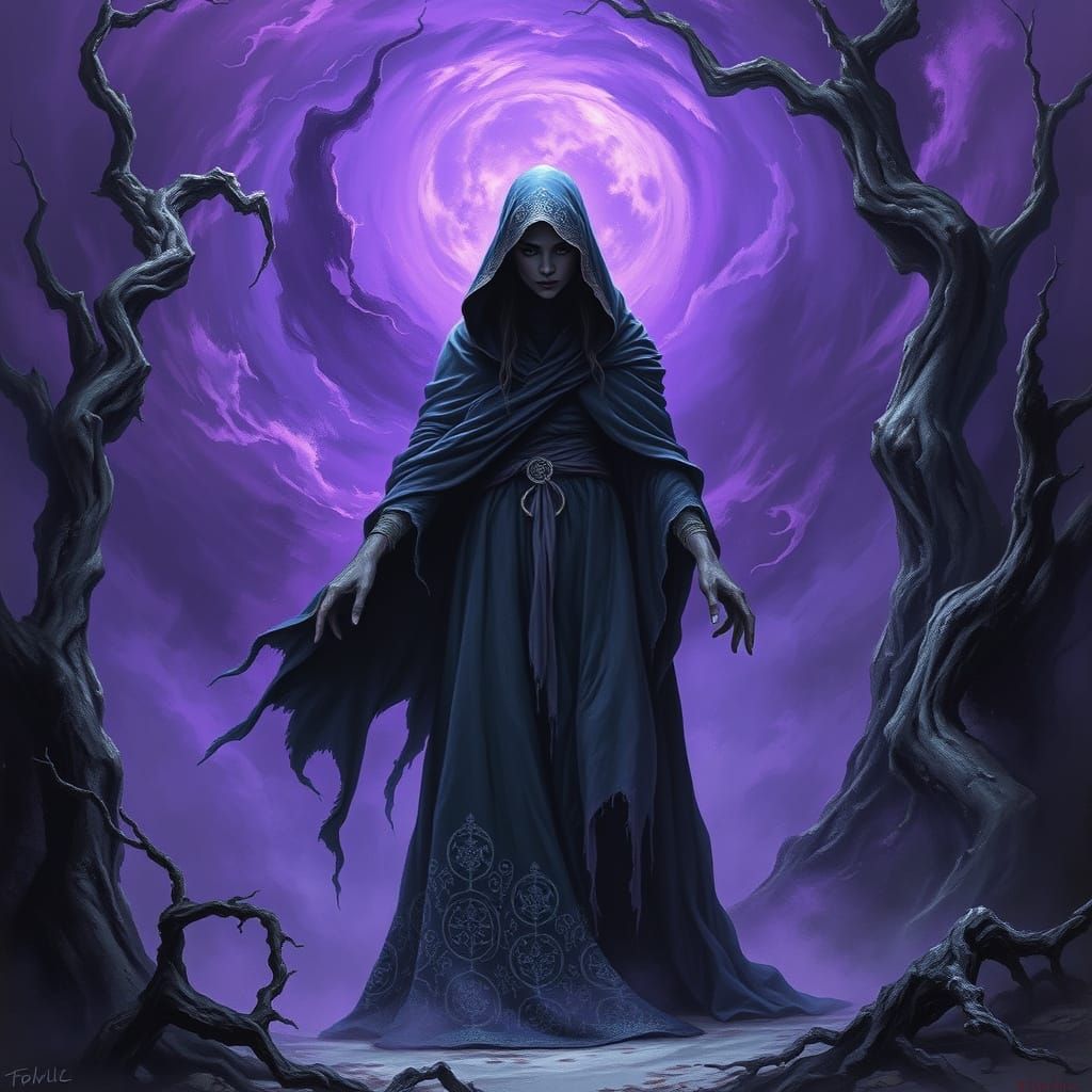 Dark Fantasy Sorceress in Ominous Vortex