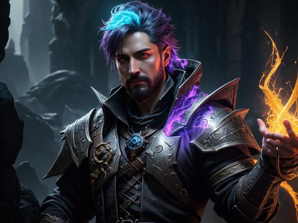 Dark Sorcerer Casting Spells: Hyperdetailed Fantasy Art