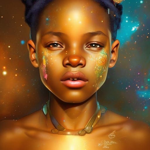 African Princess Gazing at Galaxy: Hyperdetailed Portrait