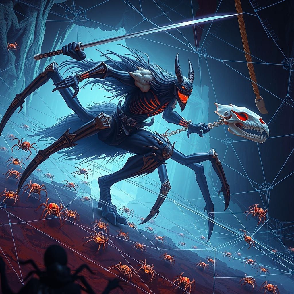 Cyberpunk Nightmare: Glowing X-Ray Horse-Skull Samurai