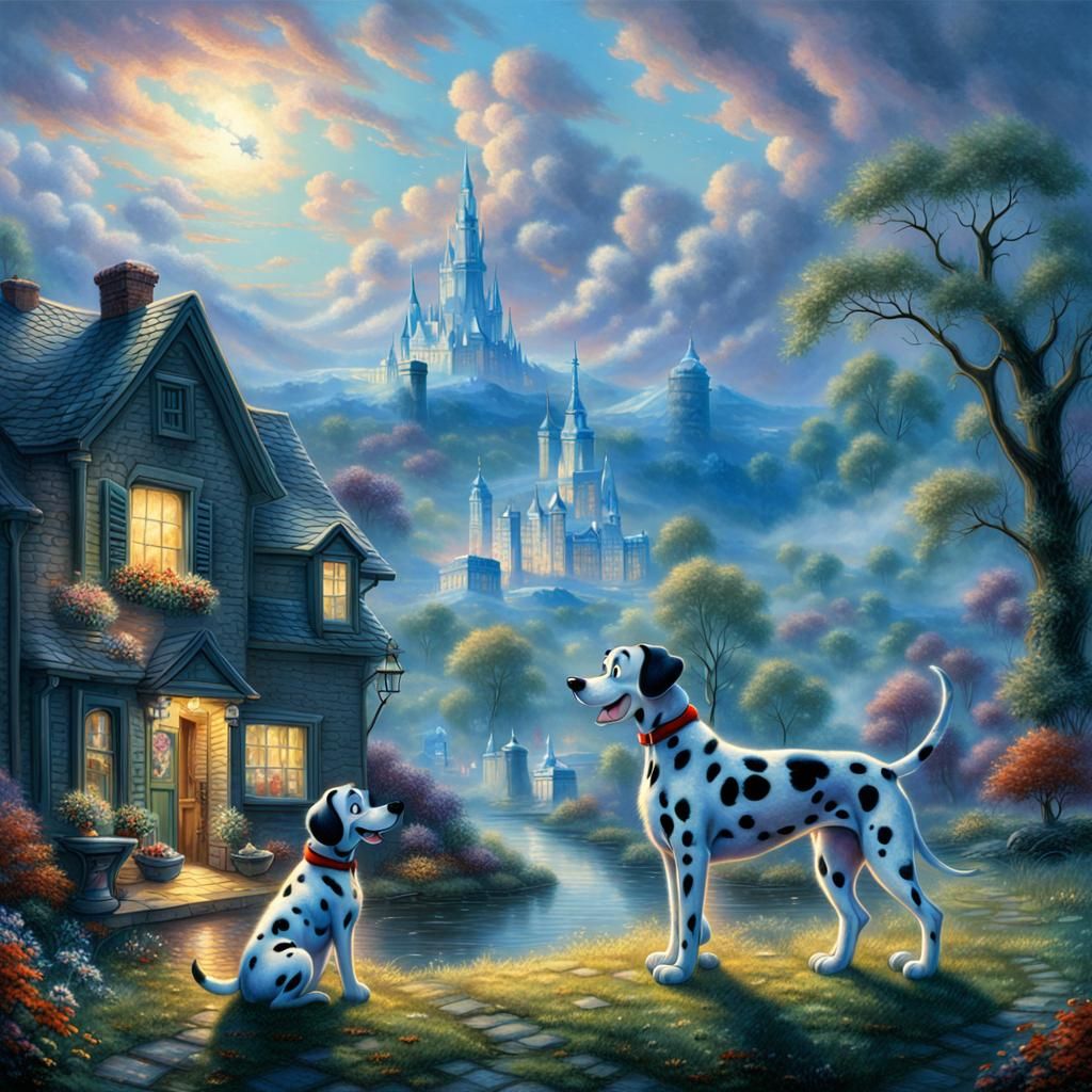 Realistic 101 Dalmatians Scene in Ethereal Style
