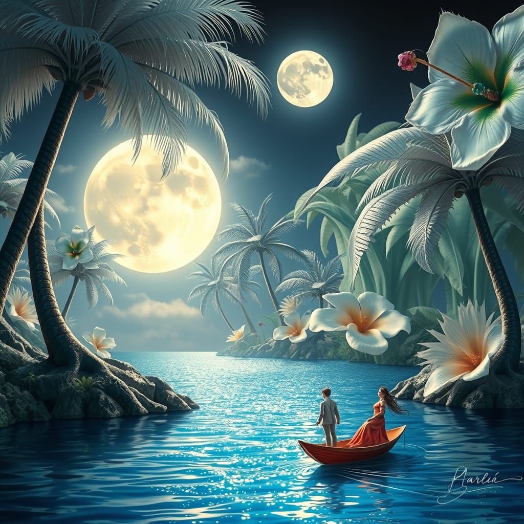 Surreal Feather Trees & Gemstone Flowers Landscape