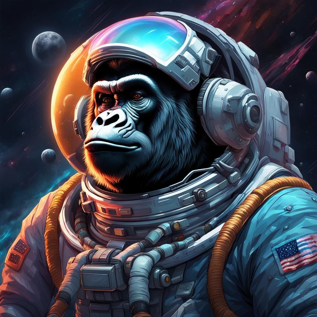 Gorilla in Spacesuit: Detailed Digital Art Portrait