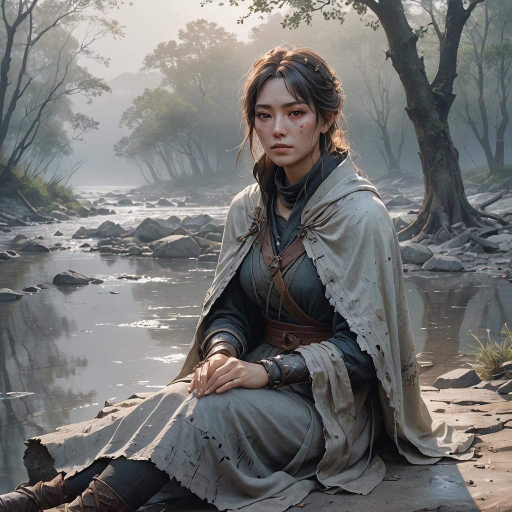 Medieval Woman Portrait in Anime Style by River