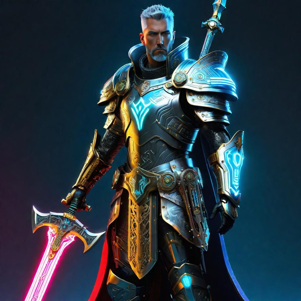 Cyberpunk King Arthur with Excalibur, Artgerm Style